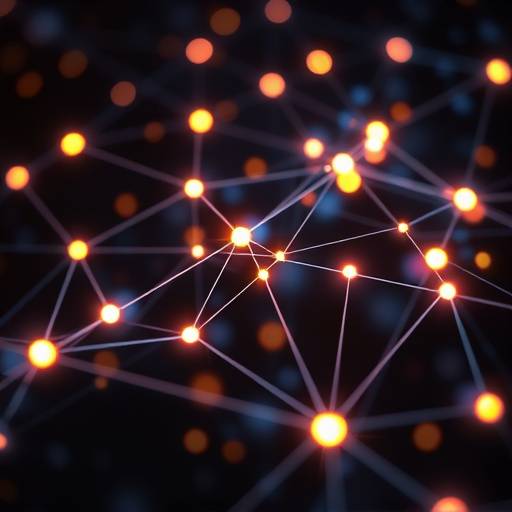 Abstract network diagram with glowing nodes and connecting lines, symbolizing research connections and collaborative insights