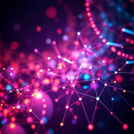 Abstract visualization of interconnected nodes representing data streams and user engagement patterns in a network