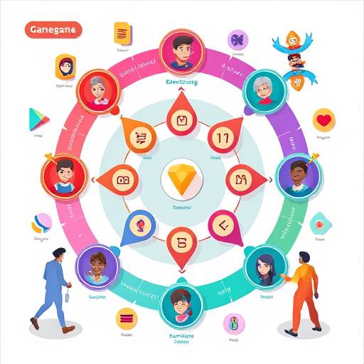 Stylized infographic illustrating the interconnected elements contributing to player engagement: gameplay loops, social features, reward systems, and narrative progression